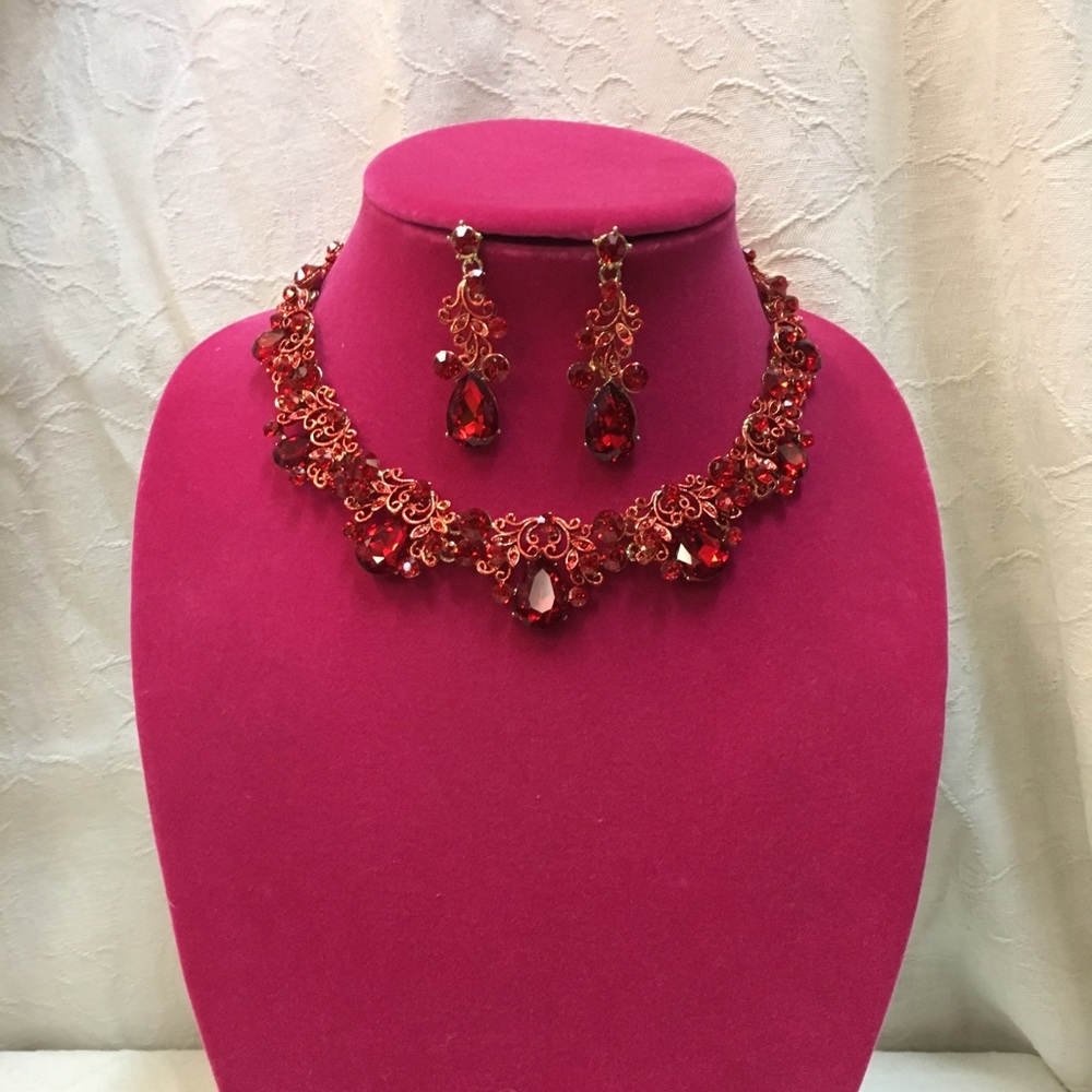 Ruby Rhinestone Chocked Neckless